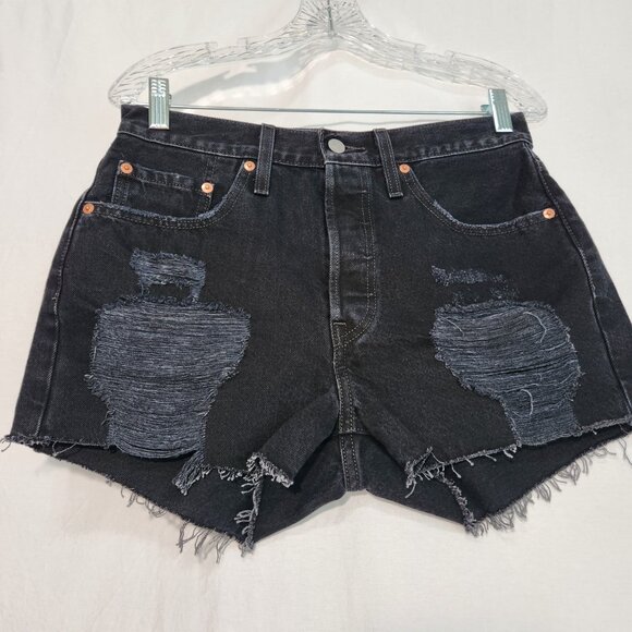 LEVI'S 501 Original Icon Black Raw Hem Button Fly Jean Short Size W28 New NO Tag - Picture 1 of 15